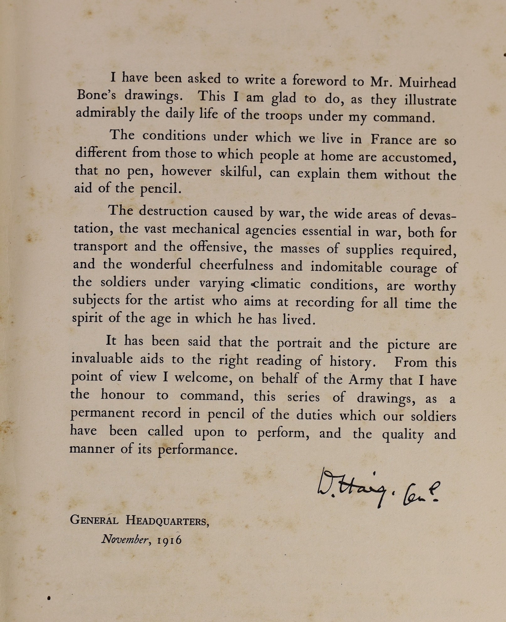 Bone, Muirhead (illustrator) - The Western Front. illus. throughout with many plates (some coloured) & text illus.; contemp. half morocco & cloth, folio 1917
